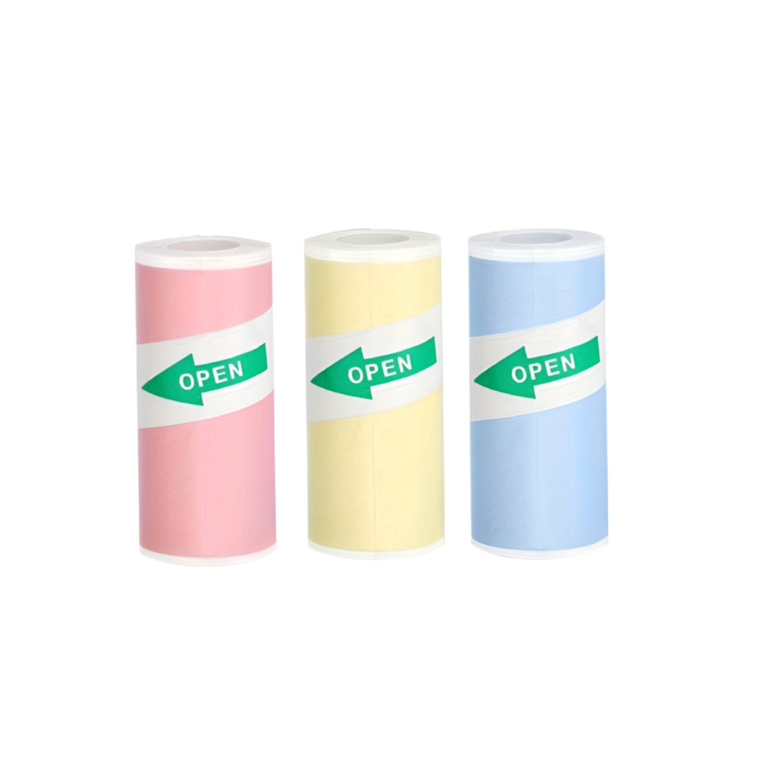 Set 3 role de hârtie termică colorată - Autoadezivă, 57 x 26 mm