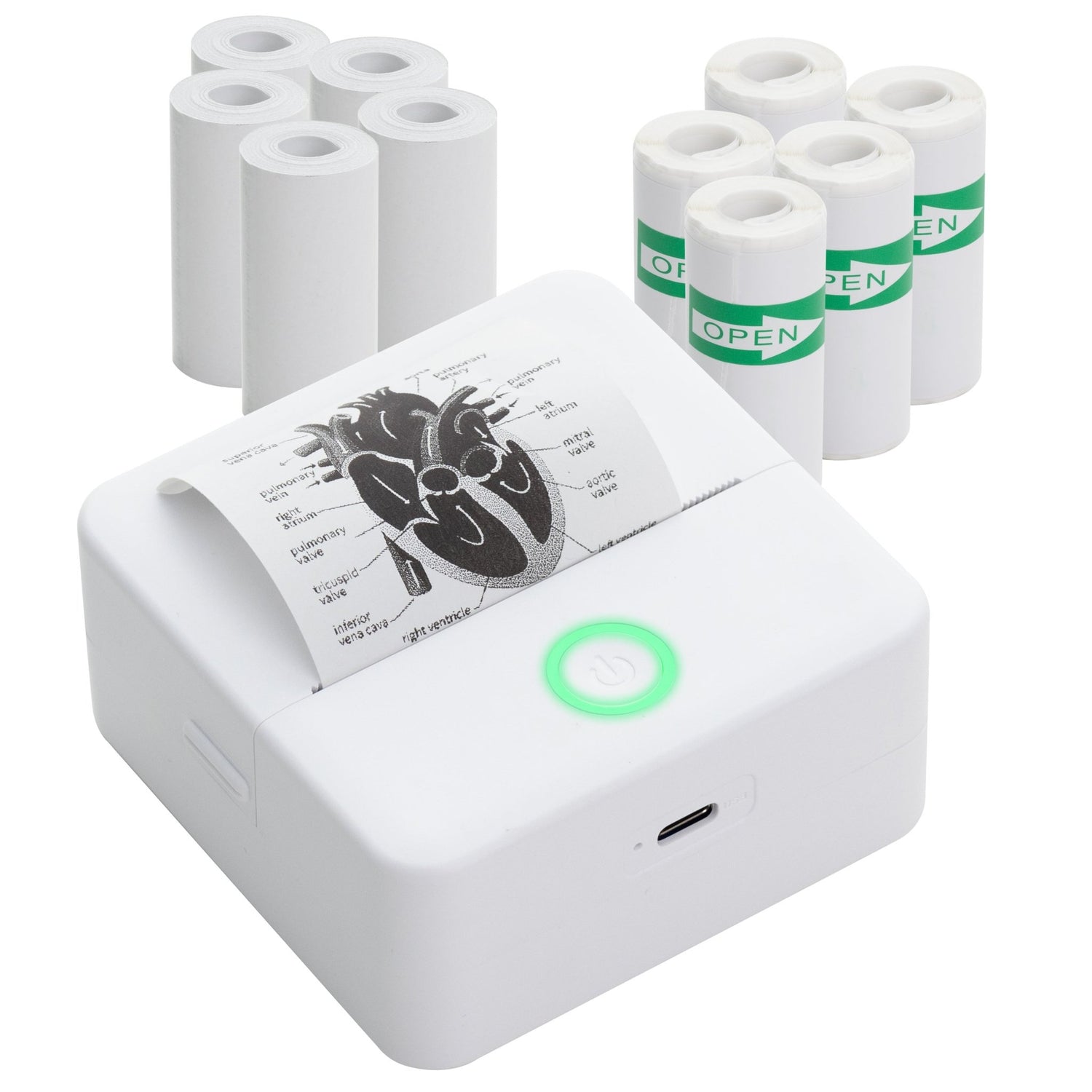 Mini imprimanta portabila MX1 ALB cu 5 role autoadezive + 5 role simple incluse, ALB - ealmeu.ro
